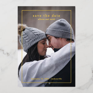 Minimale Fotohochzeit - Save-the-Date-Karte in Gol Folieneinladung
