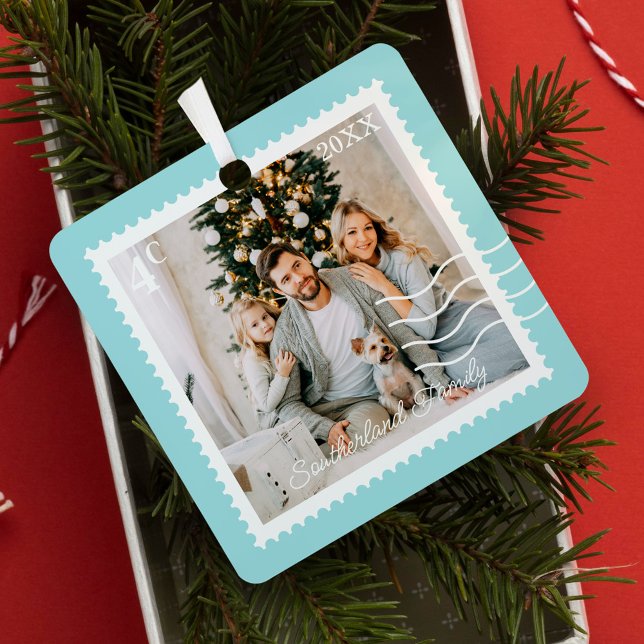 Minimale Fotos Portieren Briefmarke Personalisiert Ornament Aus Metall (Minimal Family Photos Postage Stamps Personalized Metal Ornament)