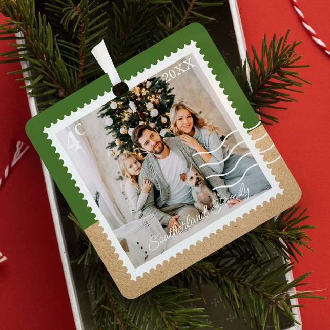 Minimale Fotos Portieren Briefmarke Personalisiert Ornament Aus Metall (Minimal Family Photos Postage Stamps Personalized Metal Ornament)