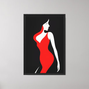 Minimale Frauen in Roter Silhouette Kunst, Dichtun Leinwanddruck