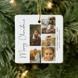 Minimale Frohe Weihnachten Schrift Familie 5 Fotos Keramikornament