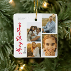 Minimale Frohe Weihnachten Schrift Familien 4 Foto Keramikornament