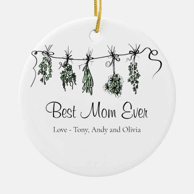 Minimale Gartenkräuter Beste Mama je Keramik Ornament (Vorne)