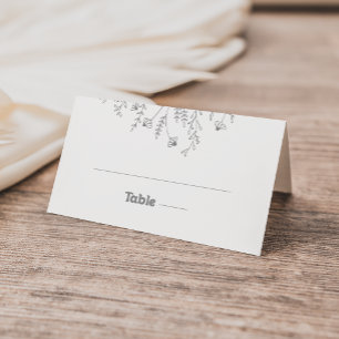 Minimale gedämpfte graue Wildblumen-Hochzeit Platzkarte