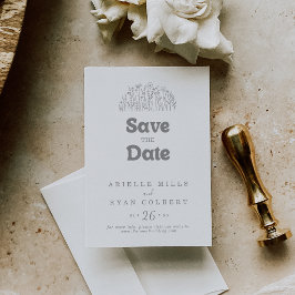 Minimale gedämpfte graue Wildblumen-Hochzeit Save The Date