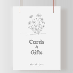 Minimale gedämpfte graue Wildblumen-Karten und Ges Poster