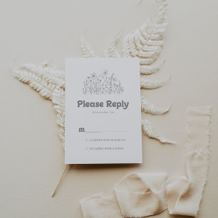 Minimale gedämpfte graue Wildblumen-RSVP RSVP Karte