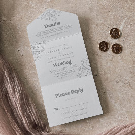 Minimale gedämpfte graue Wildblumenhochzeit     All In One Einladung
