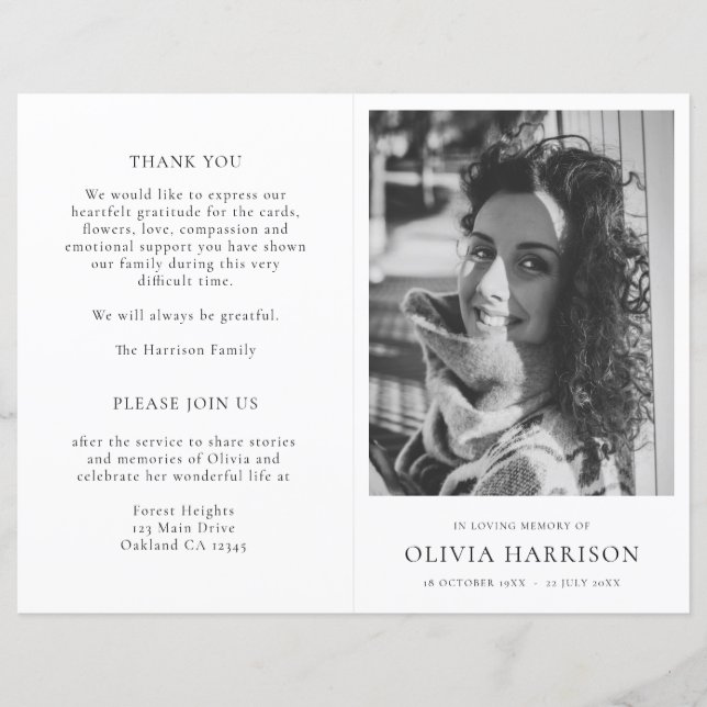 Minimale Gedenkordnung für das Beerdigungsprogramm (Vorderseite)