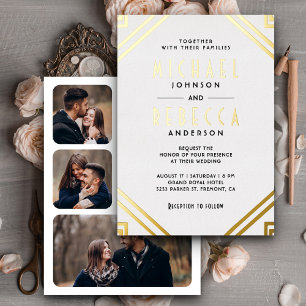 Minimale geometrische Art Deco-Hochzeit Weißgold Folieneinladung