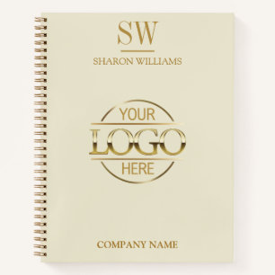 Minimale Geschäftslogo Beige Gold Monogramm Initia Notizbuch