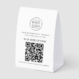 Minimale Geschäftslogo-Scan-QR-Code-Tischkarte Tischaufsteller