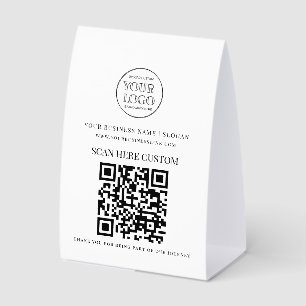 Minimale Geschäftslogo-Scan-QR-Code-Tischkarte Tischaufsteller