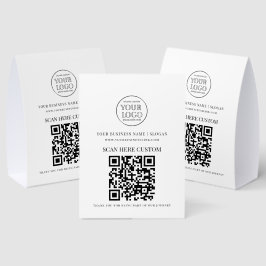 Minimale Geschäftslogo-Scan-QR-Code-Tischkarte Tischaufsteller