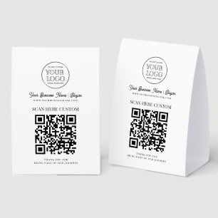 Minimale Geschäftslogo-Scan-QR-Code-Tischkarte Tischaufsteller