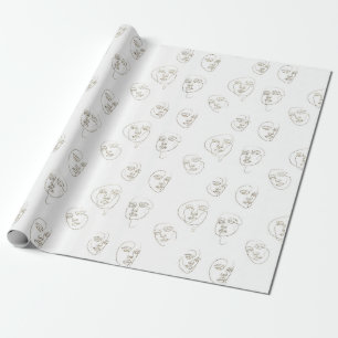 Minimale Gesichts-Linienzeichnung einer Frau (1) Geschenkpapier