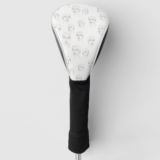 Minimale Gesichtslinienzeichnung einer Frau (3) Golf Headcover (Vorderseite)