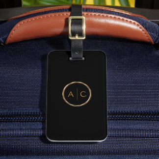 Minimale Gold-Monogramm auf SCHWARZ Gepäckanhänger