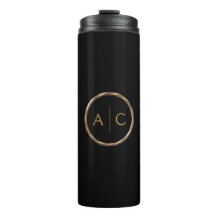 Minimale Gold-Monogramm auf SCHWARZ Thermosbecher