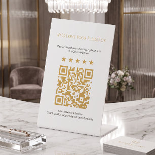 Minimale Gold-QR-Code-Überprüfungsanzeige für Klei Sockelschild