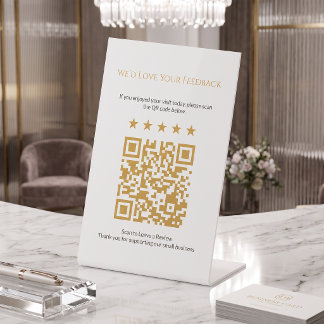 Minimale Gold-QR-Code-Überprüfungsanzeige für Klei Sockelschild