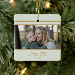 Minimale Gold- und Salbeigrün-Mom-Established-Foto Keramikornament