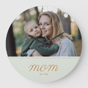 Minimale Gold- und Salbeigrüne Mom Established-Fot Große Wanduhr