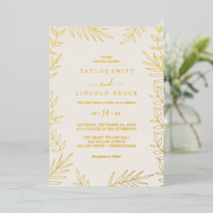 Minimale Goldfolie mit Elfenbeinrahmen Hochzeit Folieneinladung