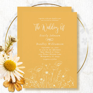 Minimale goldgelbe weiße florale einfache Hochzeit Einladung