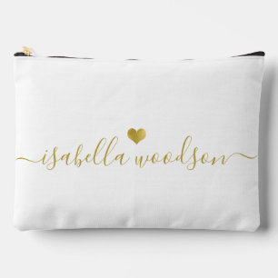 Minimale Goldherz-Schriftzug-Signatur Name Zubehörtasche