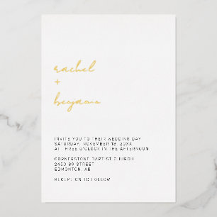 Minimale Goldschrift Hochzeit Elegant Modern Folieneinladung