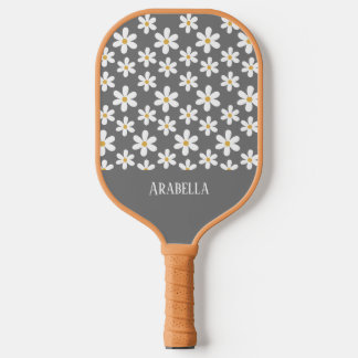 Minimale graue und weiße Gänseblümchen personalisi Pickleball Schläger