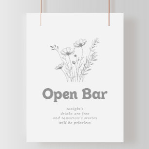 Minimale graue Wildblumen-Hochzeits-Open-Bar-Schil Poster