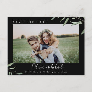 Minimale Grün-Foto-Hochzeit-Sparen Sie das Datum Postkarte