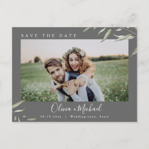 Minimale Grün Foto Hochzeit speichern Sie das Datu Postkarte