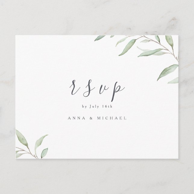 Minimale grüne botanische rustikale Hochzeit RSVP Einladungspostkarte (Vorderseite)