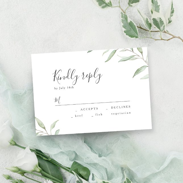 Minimale grüne botanische rustikale Hochzeit RSVP Karte (Minimal greenery botanical rustic wedding RSVP)