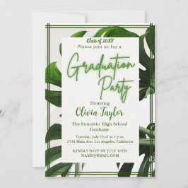 Minimale grüne Neon Tropical Palm Graduation Party Einladung
