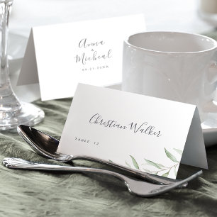 Minimale grüne rustikale Hochzeit Platzkarte Tischnummer