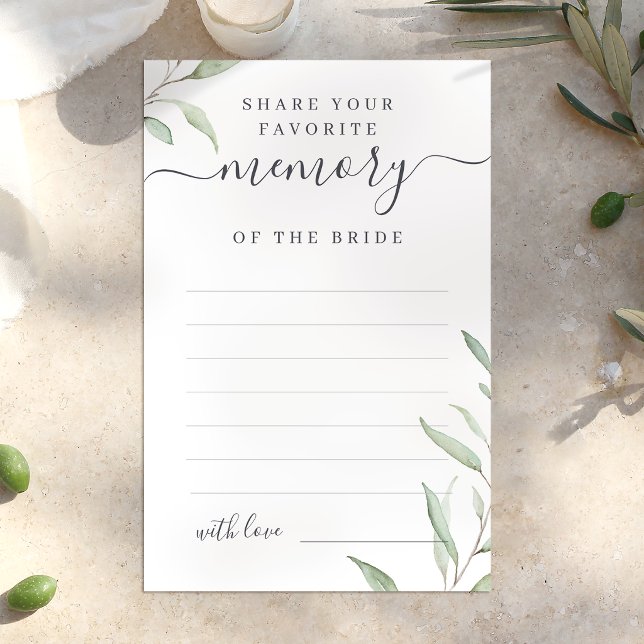 Minimale Grünflächen teilen sich ein Memory Brautp (Minimal greenery share a memory bridal shower game)