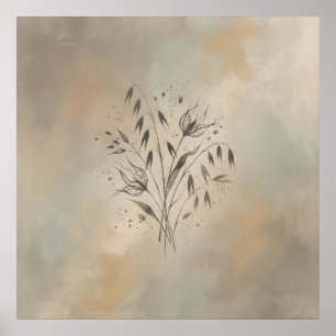 Minimale Hafergras-Samenkapseln Botanische Kunst Poster