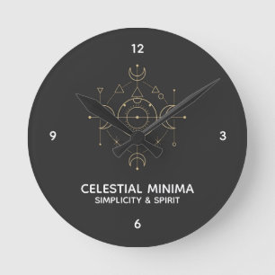 Minimale Halbmond- und Sonnenlinienkunst - Boho-St Runde Wanduhr