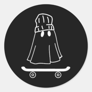 Minimale Halloween-Geist Skateboard Und Skater Jun Runder Aufkleber