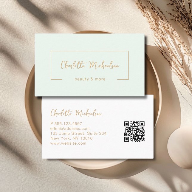 Minimale Handschrift grüner QR-Code Visitenkarte (Minimal Handwriting Green QR Code Business Card)