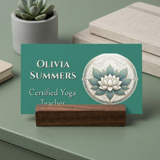 Minimale Heilige Weiße Lotus Yoga-Lehrerin Grün Visitenkarte