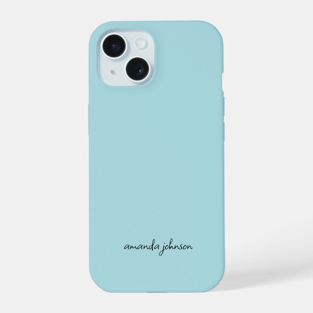 Minimale hellblaue Monogrammierung iPhone 15 Hülle (Rückseite)