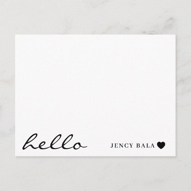 Minimale Hello Moderne Herzgestaltung Postkarte (Vorderseite)