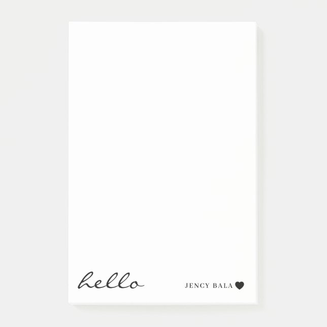 Minimale Hello-Weißherzgestaltung Post-it Klebezettel (Vorderseite)