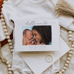 Minimale Hello World Baby-Foto-Ankündigungskarte Einladung