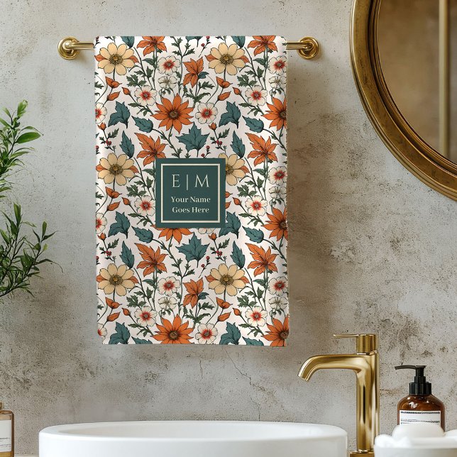 Minimale Herbstblumen Pastell-Sage Individuelles B Badhandtuch Set (Minimal Fall Flowers Pastel Sage Custom Bath Towel)